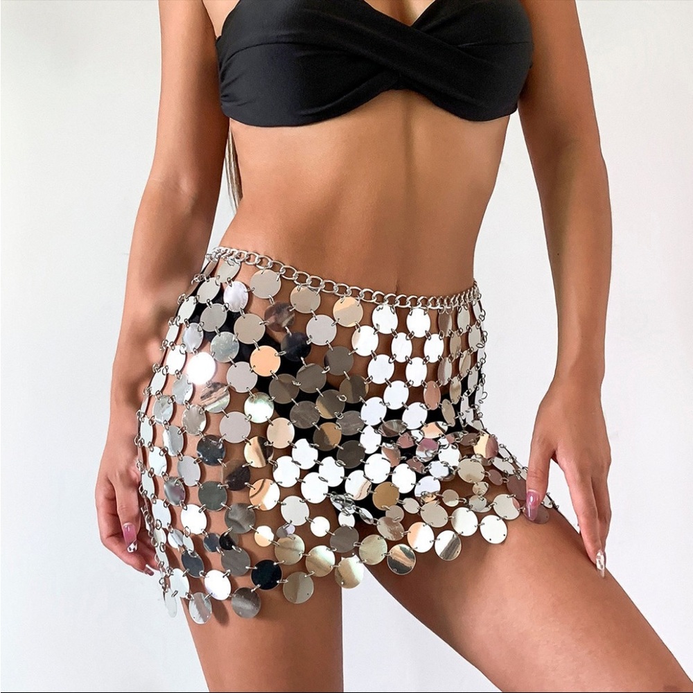 Silver disco sequin skirt